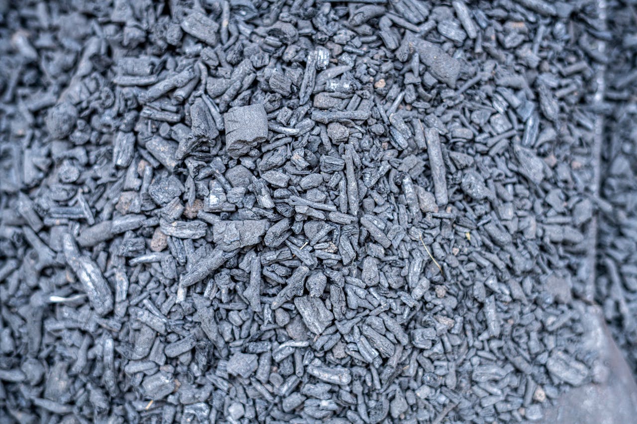 Detailed view of gray charcoal pieces, showcasing texture and pattern in Srinagar.